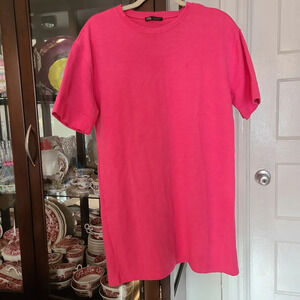 Zara Women's Hot Pink Mini Tee Shirt Dress Casual Short Sleeve Size Medium NWOT